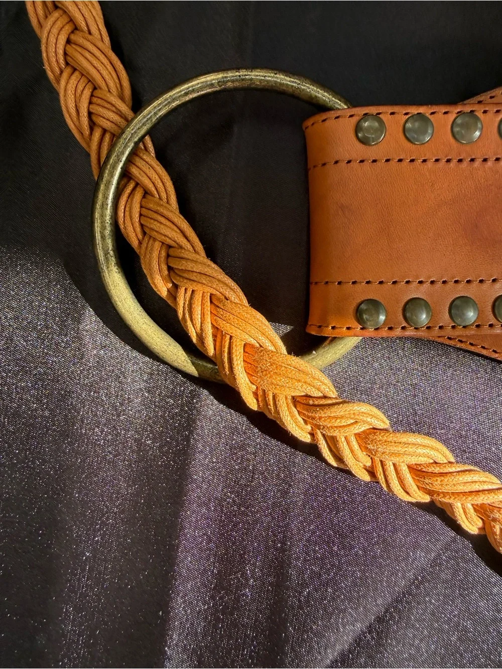 Vintage Rafe New York Tan Braided Leather Fringe Belt